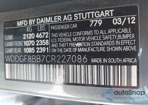 2012 Mercedes-Benz C 300 Sport 4Matic из США, поврежденный, VIN WDDGF8BB7CR227086